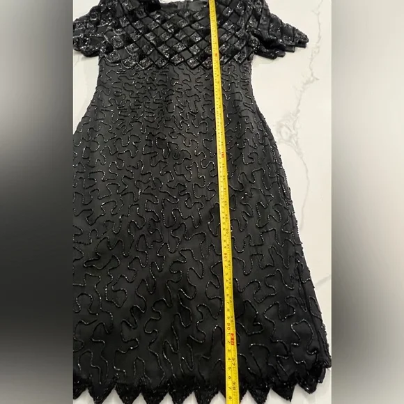Vintage Laurence Kazar Womens Beaded Cocktail Dress Black Lined size small - Picture 10 of 12